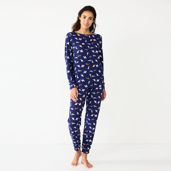 Petite Croft & Barrow® Long Sleeve Pajama Top & Pajama Pants Sleep Set