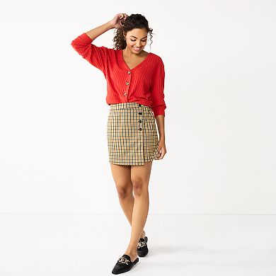 Juniors' SO® Side Buttoned Faux Wrap Mini Skirt