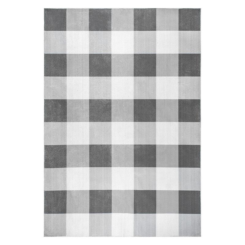 nuLOOM Lucy Machine Washable Farmhouse Buffalo Plaid Area Rug, Black, 9X12 Ft