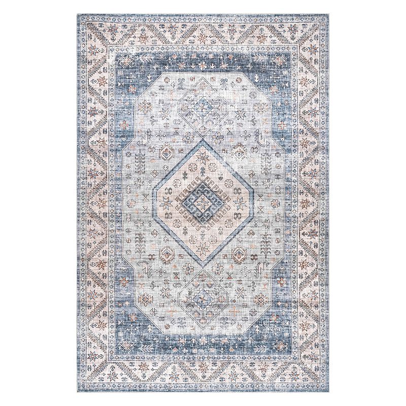 nuLOOM Elowyn Machine Washable Medallion Area Rug, Blue, 8X10 Ft