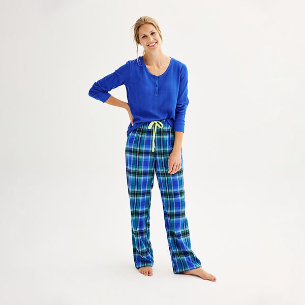 Womens Sonoma Goods For Life® Flannel Pajama Pants & Pajama Top Sleep Set - Blue Tonin Tartan (SMALL)