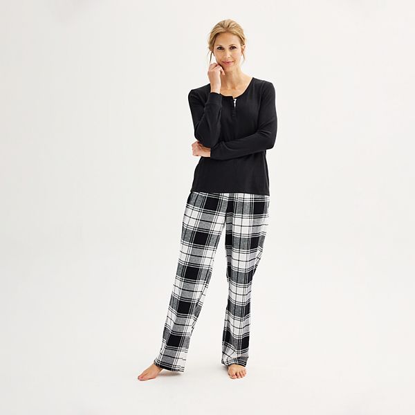 Womens Sonoma Goods For Life® Flannel Pajama Pants & Pajama Top Sleep Set - Ivory Festive Check (LARGE)