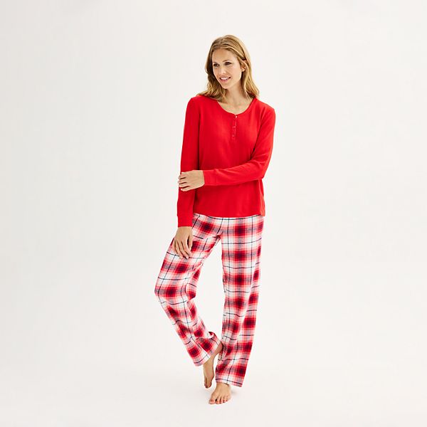 Womens Sonoma Goods For Life® Flannel Pajama Pants & Pajama Top Sleep Set - Red Smile Plaid (X SMALL)