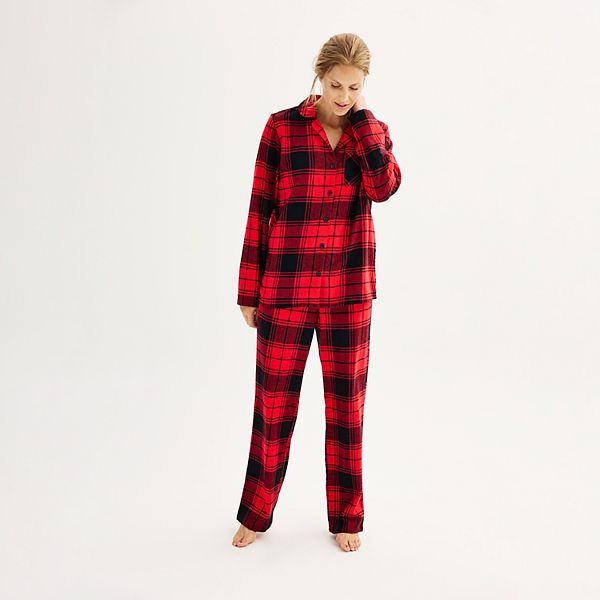 Women's Sonoma Goods For Life&reg; Flannel Pajama Shirt & Pajama Pants Sleep Set - Red Festive Check (M LONG)