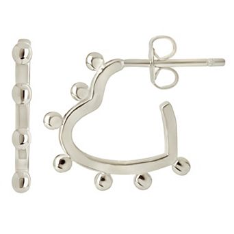 MC Collective Sterling Silver Studded Heart-Shaped Hoop Earrings