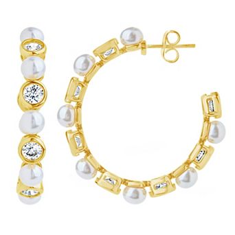 MC Collective Theodora Cubic Zirconia & Simulated Pearl Hoop Earrings