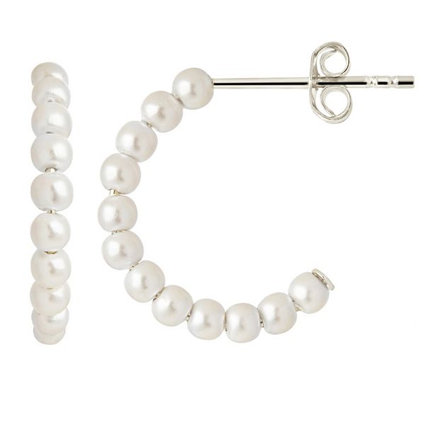 MC Collective Sterling Silver Simulated Pearl Hoop Earrings