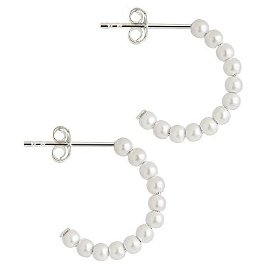 MC Collective Sterling Silver Simulated Pearl Hoop Earrings