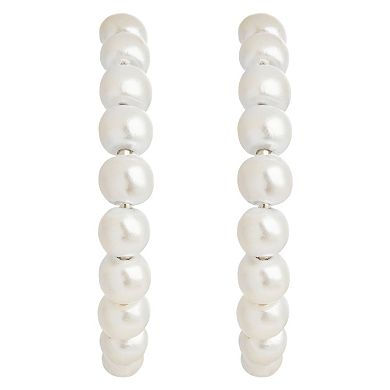 MC Collective Sterling Silver Simulated Pearl Hoop Earrings