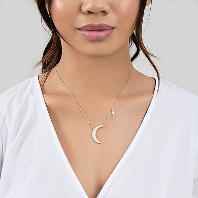 MC Collective Sterling Silver Cubic Zirconia Crescent & Star Charm Necklace