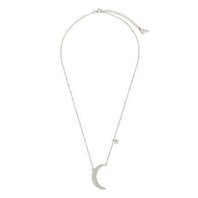 MC Collective Sterling Silver Cubic Zirconia Crescent & Star Charm Necklace