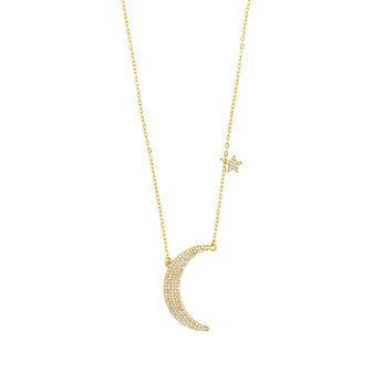 MC Collective Cubic Zirconia Crescent Moon & Star Charm Necklace