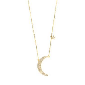 MC Collective Cubic Zirconia Crescent Moon & Star Charm Necklace