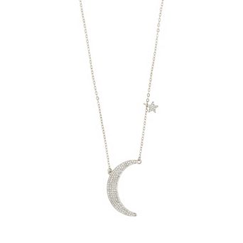 MC Collective Cubic Zirconia Crescent Moon & Star Charm Necklace