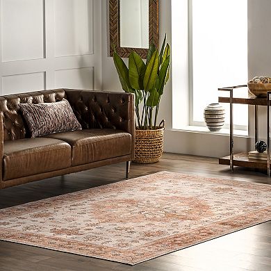 nuLOOM Dawson Machine Washable Distressed Medallion Area Rug