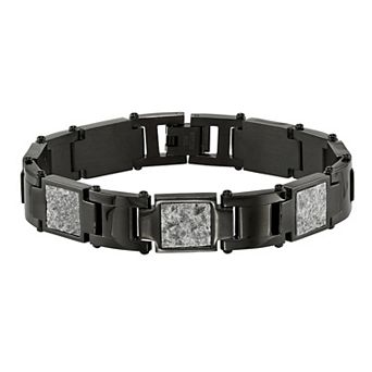 Men's Black Stainless Steel Sedimentary Rock Inlay Bracelet