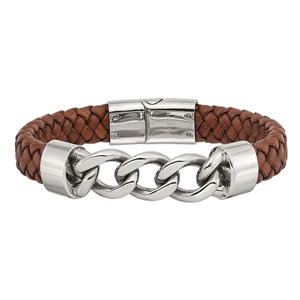 Polished Mens Leather Bracelet