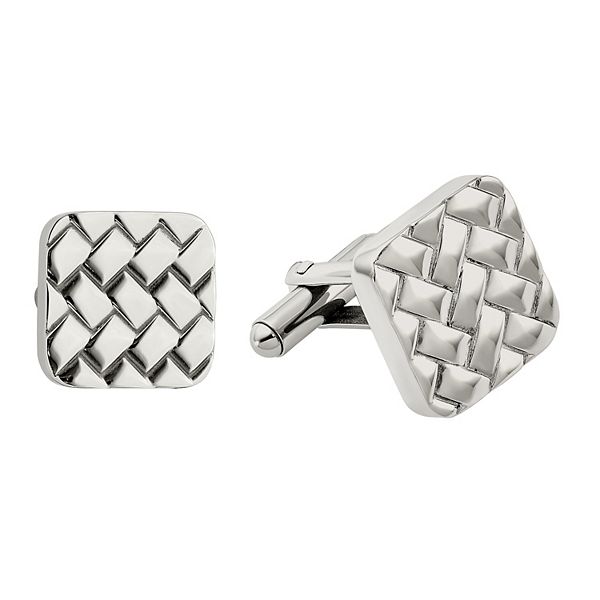 Men's Stainless Steel Polished Weave Design Cufflinks