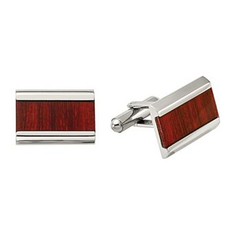Men's Stainless Steel Rectangle Koa Wood Cufflinks