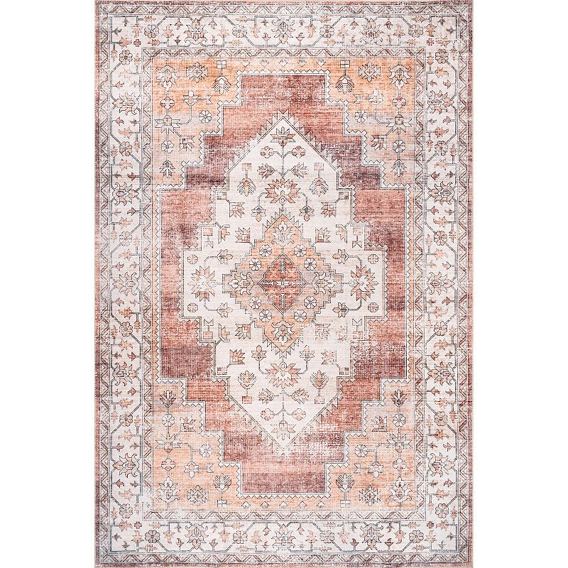 Nuloom Dania Machine Washable Medallion Area Rug, Orange, 8X10 Ft