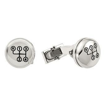 Men's Enameled Stainless Steel Polished Stick Shift Design Cufflinks