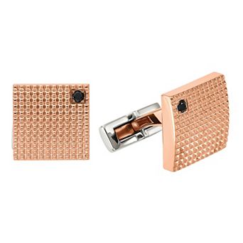 Men's Rose Gold-Tone Stainless Steel & Black Cubic Zirconia Textured Cufflinks