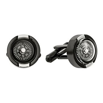 Men's Black Stainless Steel Functional Compass Cufflinks