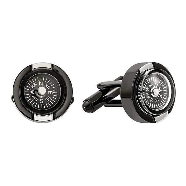 Men's Black Stainless Steel Functional Compass Cufflinks