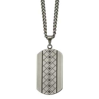 Men's Stainless Steel Black Cubic Zirconia Dog Tag Necklace