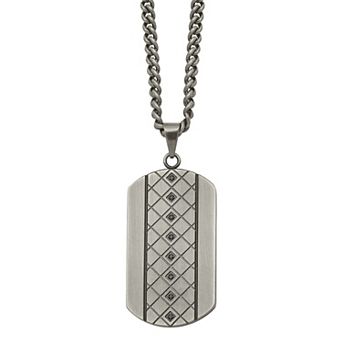Men's Stainless Steel Black Cubic Zirconia Dog Tag Necklace