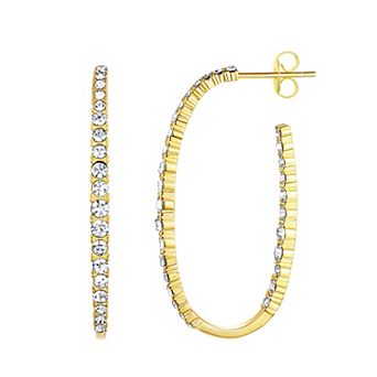 Chrystina Gold Tone Crystal 38 mm Nickel Free Oval Hoop Earrings