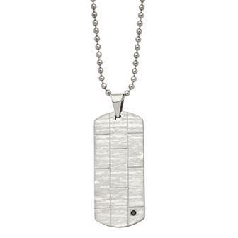 Men's Stainless Steel Black Cubic Zirconia Dog Tag Necklace