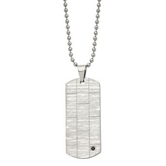 Men's Stainless Steel Black Cubic Zirconia Dog Tag Necklace