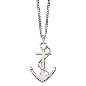 Men's Stainless Steel Polished Anchor Pendant Necklace