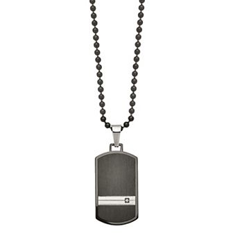 Men's Black Stainless Steel Cubic Zirconia Dog Tag Necklace