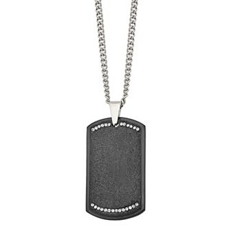 Men's Black Stainless Steel Cubic Zirconia Dog Tag Necklace