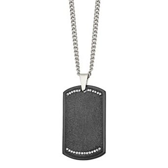 Men's Black Stainless Steel Cubic Zirconia Dog Tag Necklace