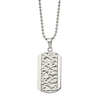 Men's Stainless Steel Cubic Zirconia Dog Tag Necklace