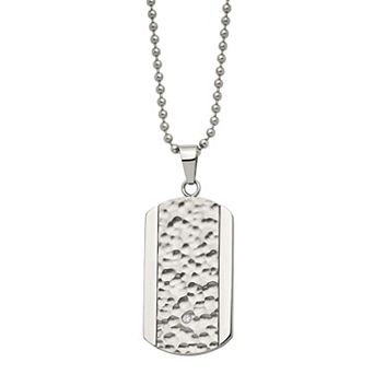 Men's Stainless Steel Cubic Zirconia Dog Tag Necklace
