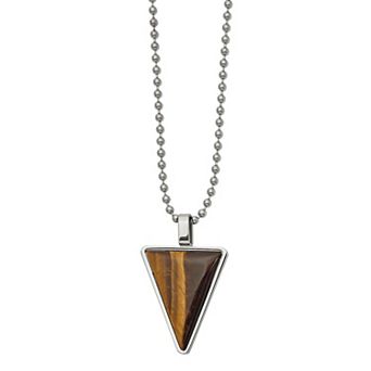 Men's Stainless Steel Tiger's Eye Triangle Necklace