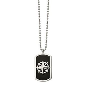 Men's Black Stainless Steel Compass Dog Tag Necklace