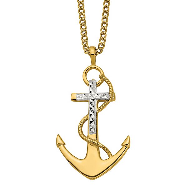 Men's Stainless Steel Cross & Anchor Pendant Necklace
