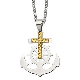 Men's Stainless Steel Cross & Anchor Pendant Necklace