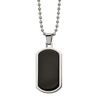 Men's Stainless Steel Black Agate Inlay Dog Tag Necklace