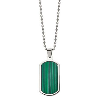 Men's Stainless Steel Malachite Inlay Dog Tag Necklace