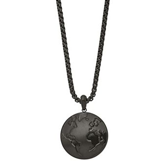 Men's Black Stainless Steel Earth Pendant Necklace