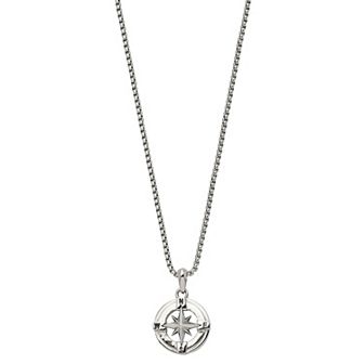 Men's Stainless Steel Polished Compass Pendant Necklace