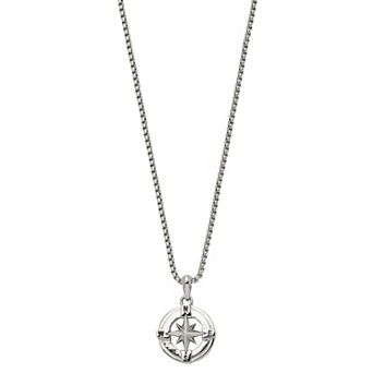 Men's Stainless Steel Polished Compass Pendant Necklace
