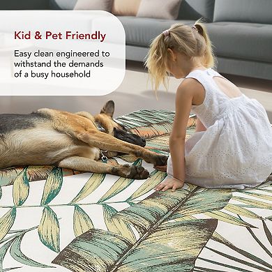 nuLOOM Elen Machine Washable Natural Leaves Area Rug