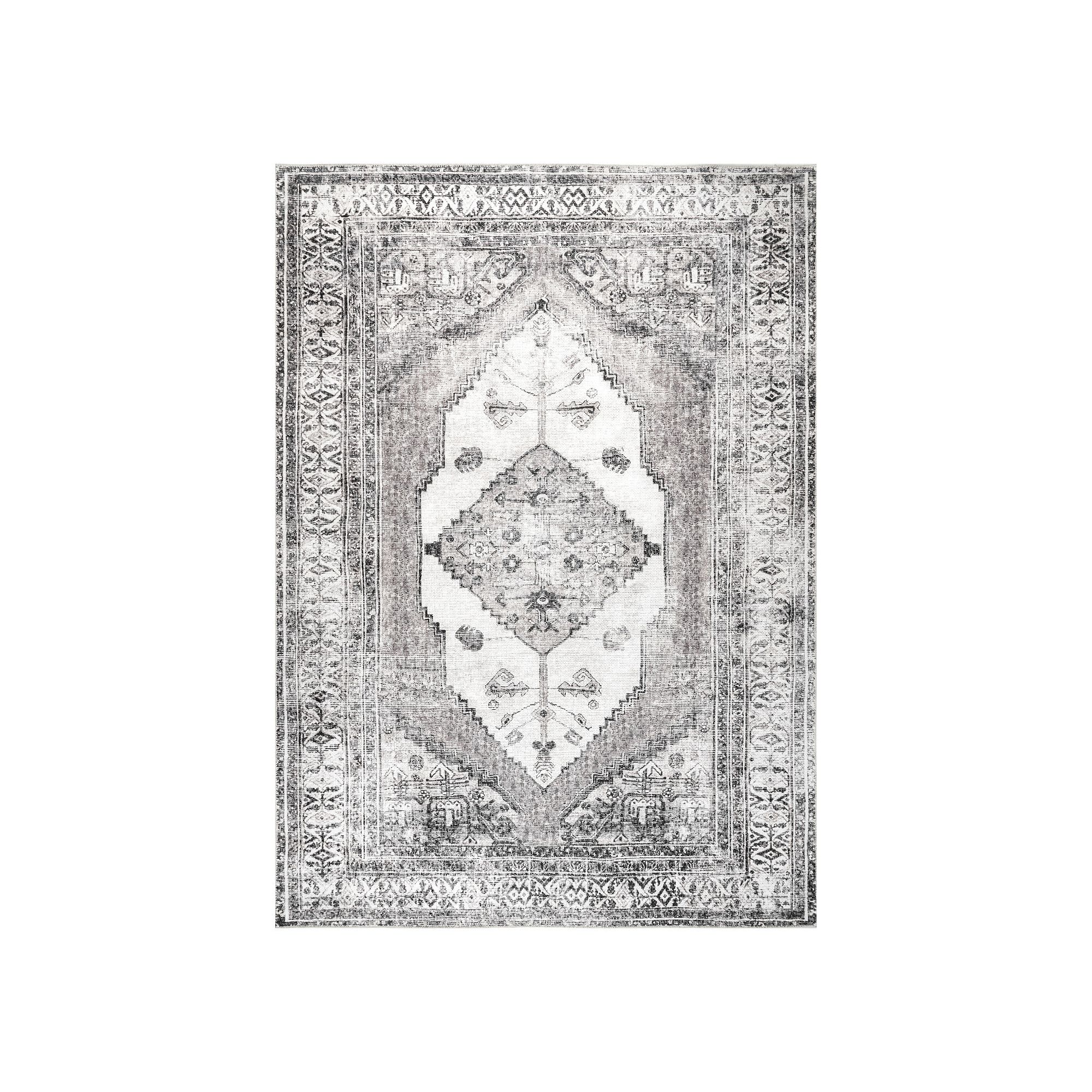 nuLOOM Gladys Machine Washable Vintage Medallion Area Rug, Light Gray